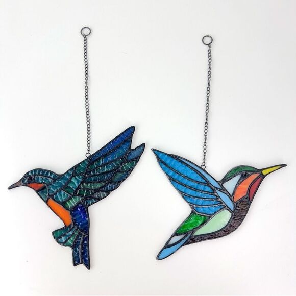 Stained Glass Birds hanging Handcrafted window Sun Catcher LOT of 2 - Picture 2 of 6